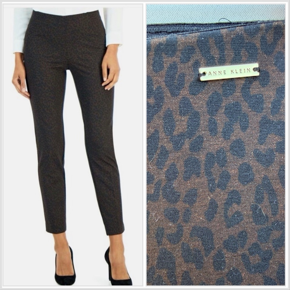 Anne Klein Women's Cropped Leopard Print Pants - Black Espresso Print SZ Med